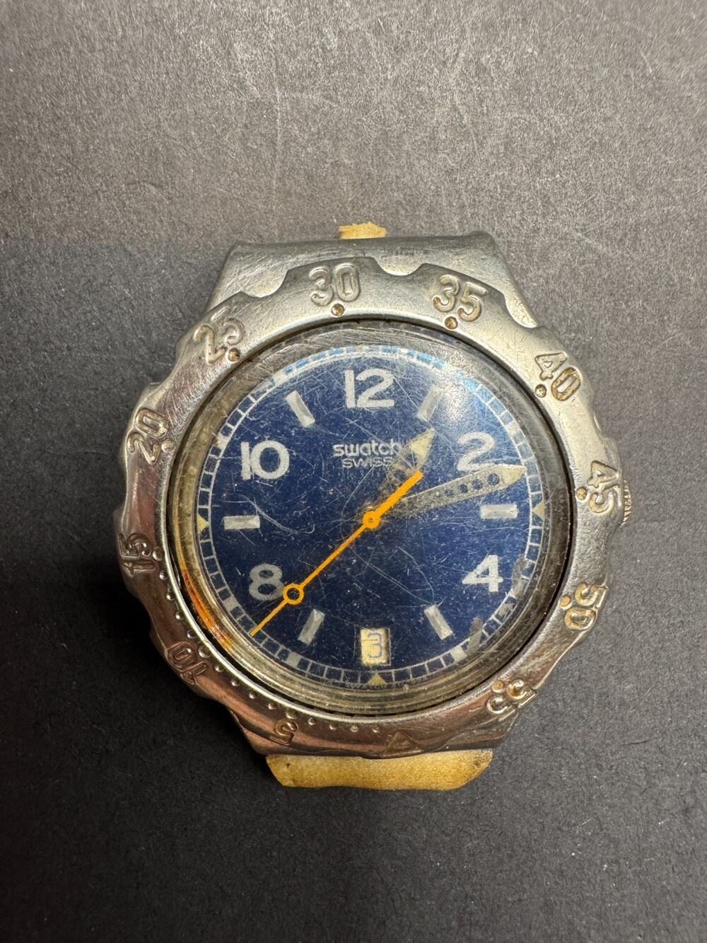 Vintage Swatch IRONY Scuba YDS402 Water Reflex Blue Dial Steel Date No Band